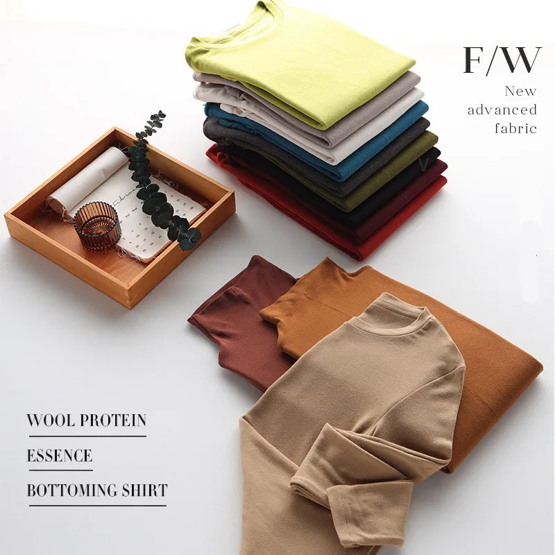 

Осенне-зимняя женская шерстяная футболка, нижняя рубашка, мягкая теплая восковая шерстяная приталенная однотонная майка с длинным рукавом,...