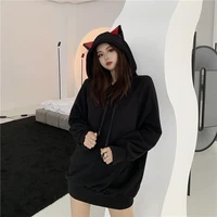 cat ear sweatshirt womens fashion plush autumn and winter clothes korean loose hooded jacket medium length womens winter tops