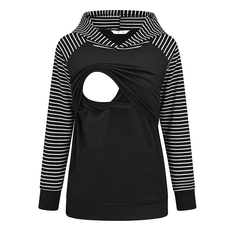 

Women Hoodie Sweatshirts Maternity Long Sleeve Hooded Nursing Striped Tops Breastfeeding Pullover Sweatshirt Sudadera Mujer