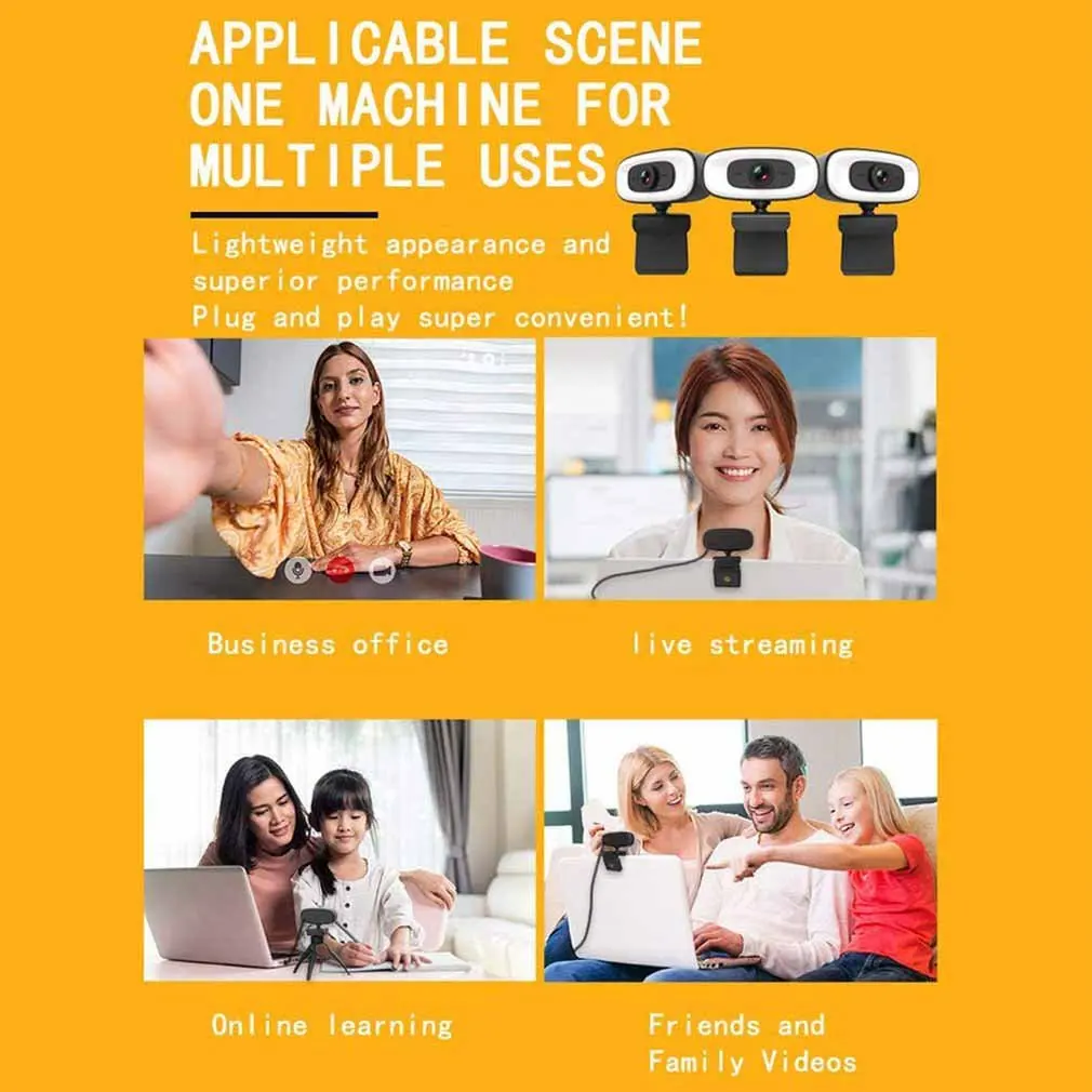 Webcam 2K Auto Focus USB Full HD Ring Light Web Camera with Noise-reducing Stereo Mic for Mac Laptop PC Video Live Streaming | Компьютеры