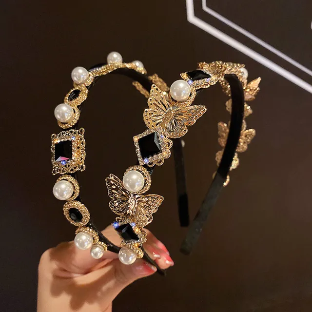 Golden Butterfly Rhinestone Luxury Headband Headwear Baroque Crown Metal Flower Bee Hairband for Women Vintage Hair Accessories 1