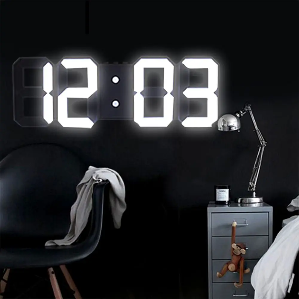 

Современные Цифровые 3D светодиодный настенные часы будильник со звуковым сигналом 12/24 час Дисплей USB Ночная лампа с регулируемой яркостью Я...