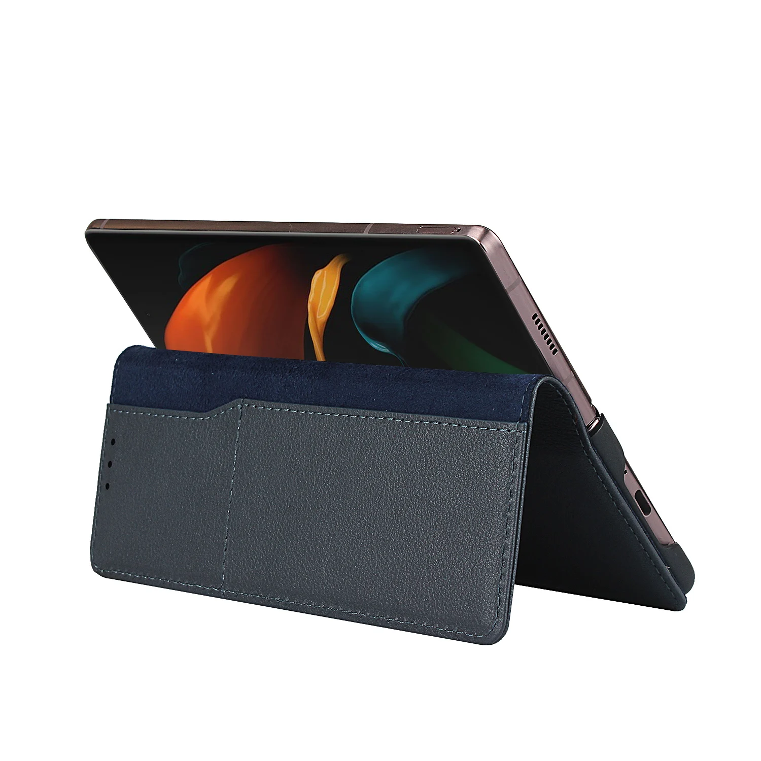 for samsung galaxy z fold 2 5g cover small lychee pattern genuine leather magnetic flip phone case z fold 2 black blue red green free global shipping