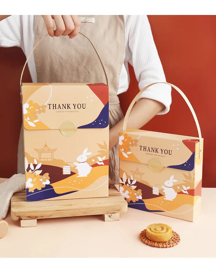 

5PCS 4/6 Grid Packing Gift Box with Partition Portable Pastry Box Holiday Snack Box Paper Rabbit Deer Flat Box Drawer Handbag