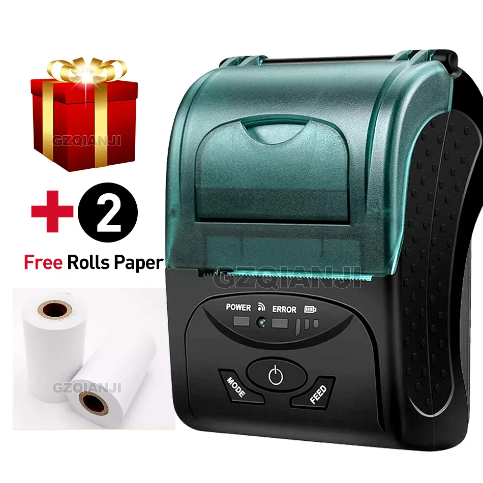 1Printer 2Paper GZM5805 портативный мини термальный Bluetooth принтер 58 мм для Android iOS кассовый аппарат POS чековые принтеры билетов термопринтер - Цвет: 1Printer 2Paper