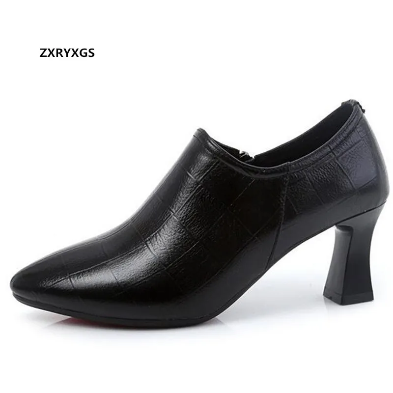 

Женские туфли из воловьей кожи, черные туфли с острым носком на толстом каблуке, размер 32-43, 2021/5 см, 4,5