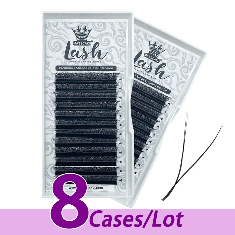 8pcs/lot Wholesale russian volume lashes c/d curl premium Y Shape Lash YY Lashes Eyelash Extension with personal brand name