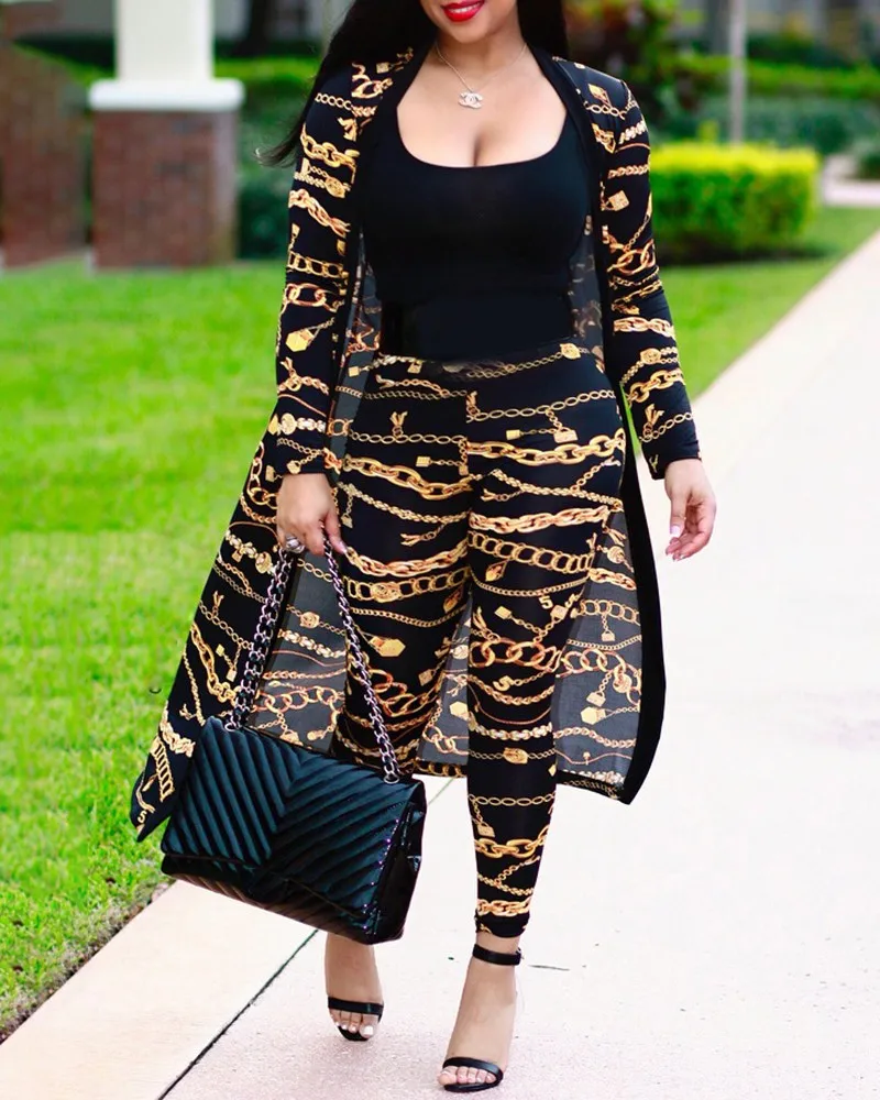 

2 Piece Set Print Cardigan Coat and Pant Sets Women 2021 Autumn new