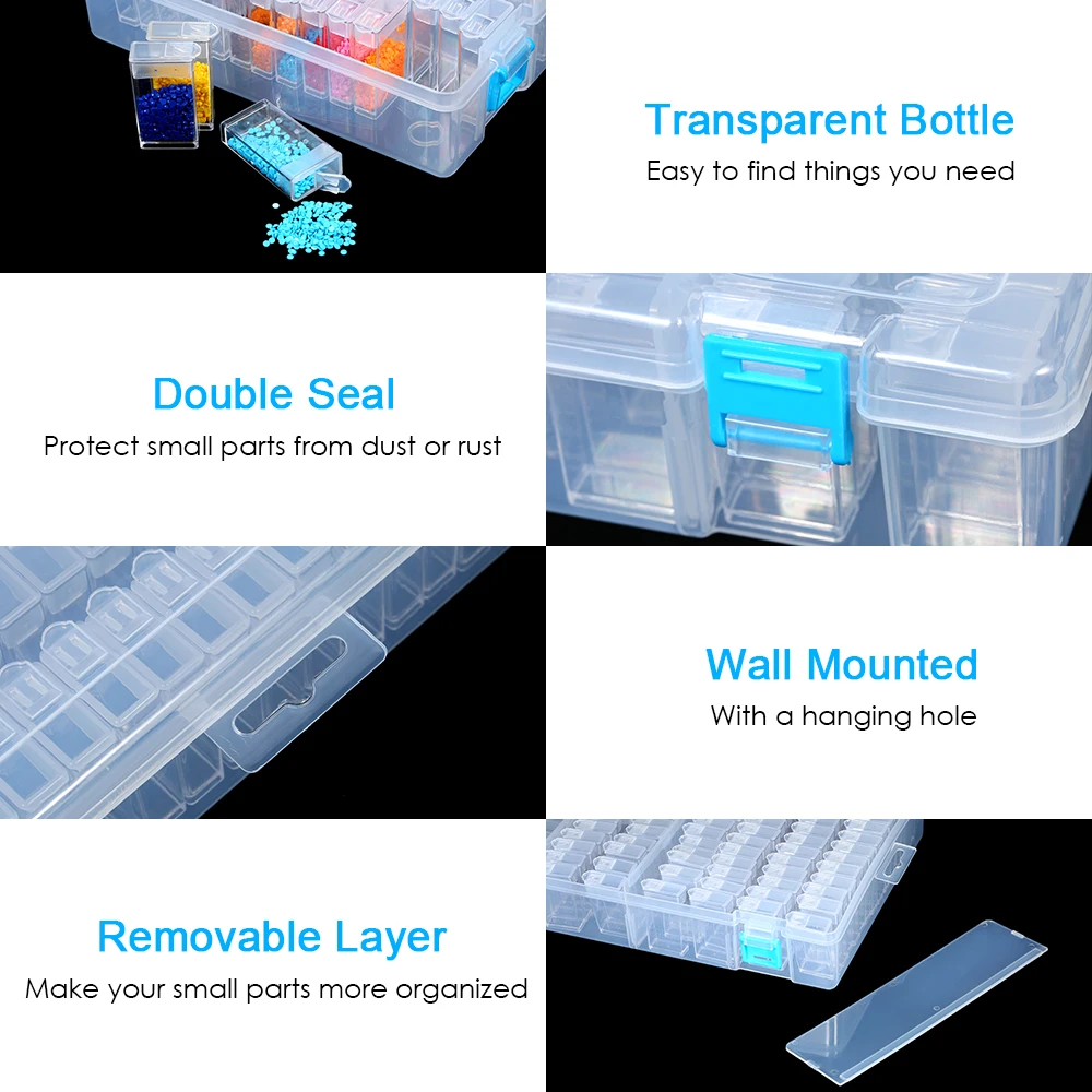 Ящик для хранения бусин инструменты алмазной живописи 42/64/84/112 слотов пластиковый