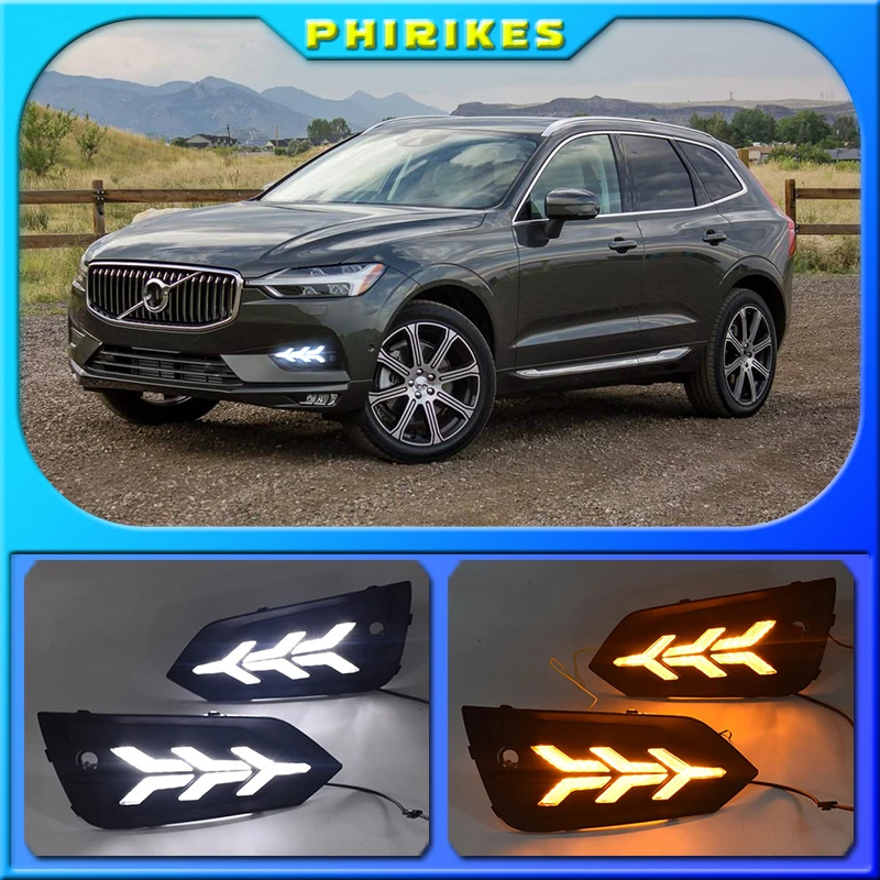 

For Volvo XC60 2018 2019 Daytime Running Light DRL LED Fog Lamp Cover With Yellow Turning Signal Functions