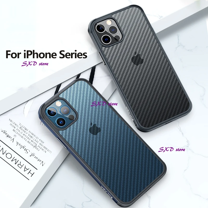 3D чехол из углеродного волокна для iPhone 12 Pro Max металлический каркас прозрачный