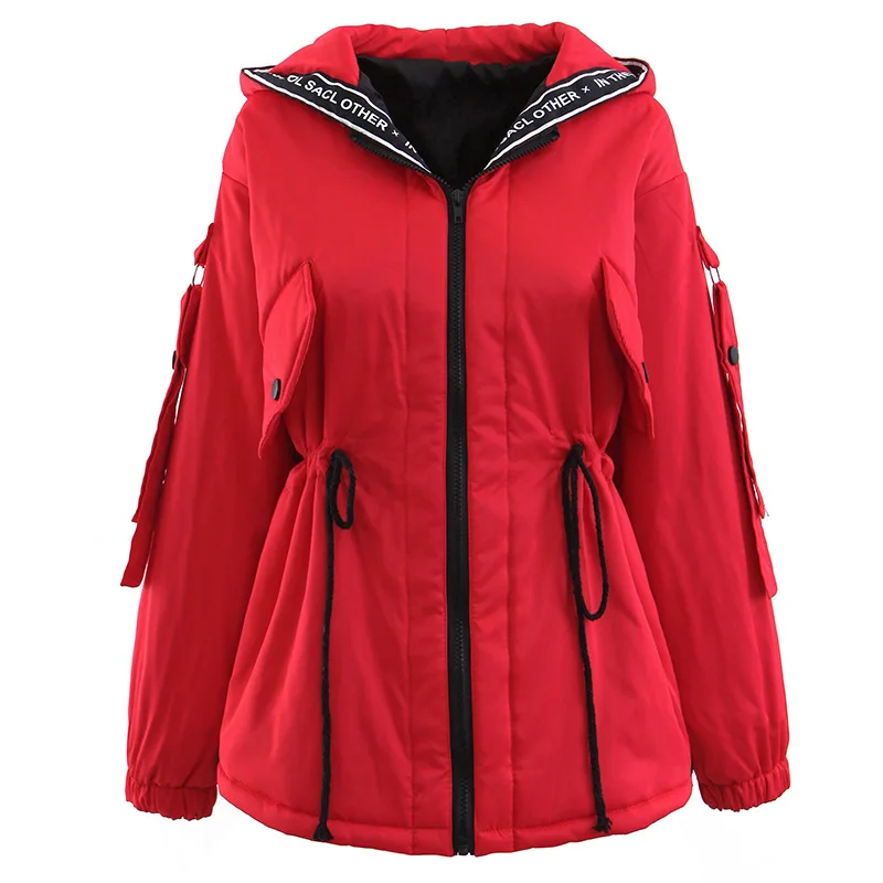 Women Winter Loose Hooded Sport Cotton Coat High Street Fashion Style Letter Contrast Color Stitching Thick Jacket | Женская одежда