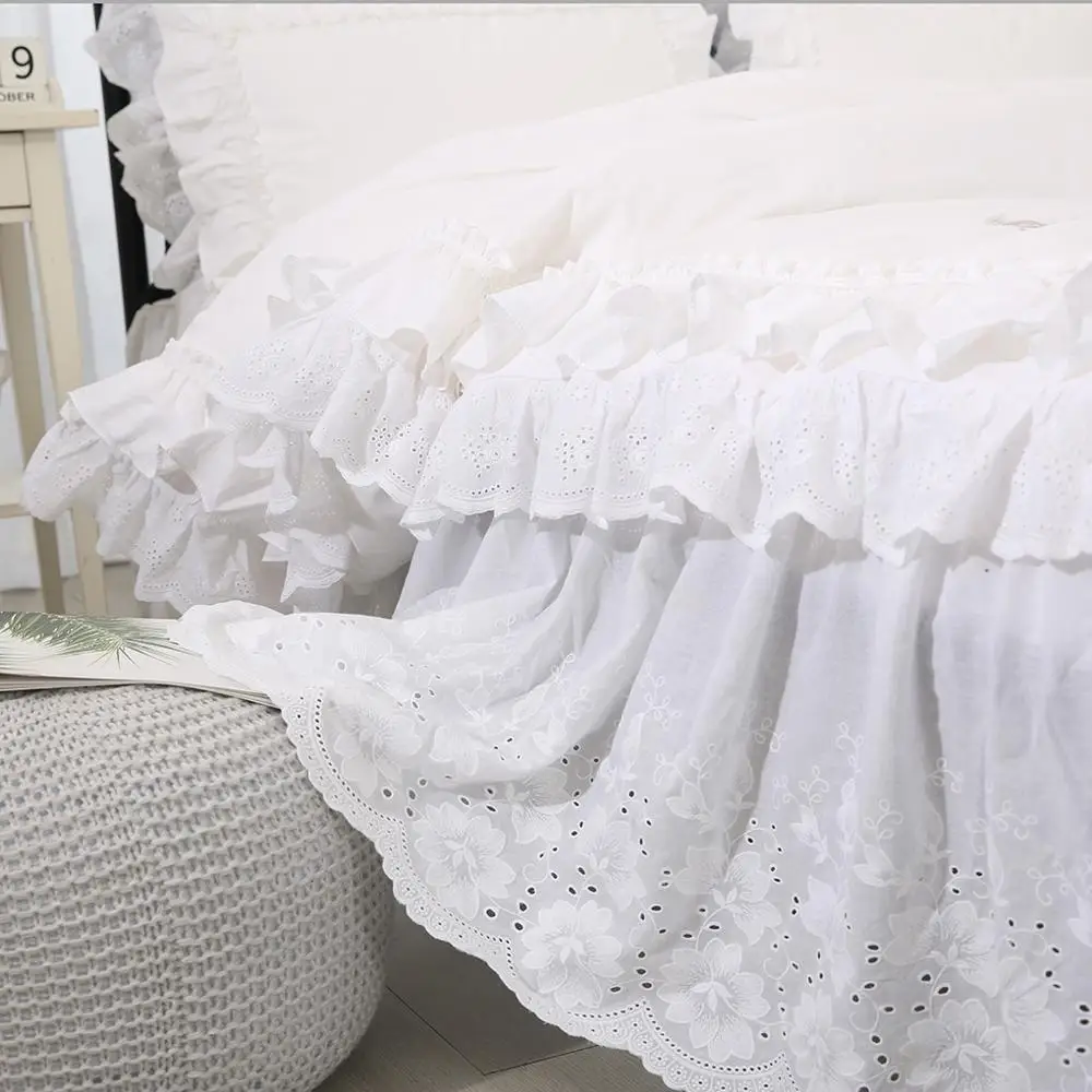 Бесплатная доставка Корейская принцесса оборками белая вышитая подкладка