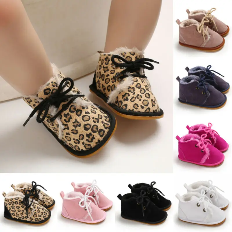 Обувь для новорожденных мальчиков и девочек Леопардовая обувь на меху Сезон