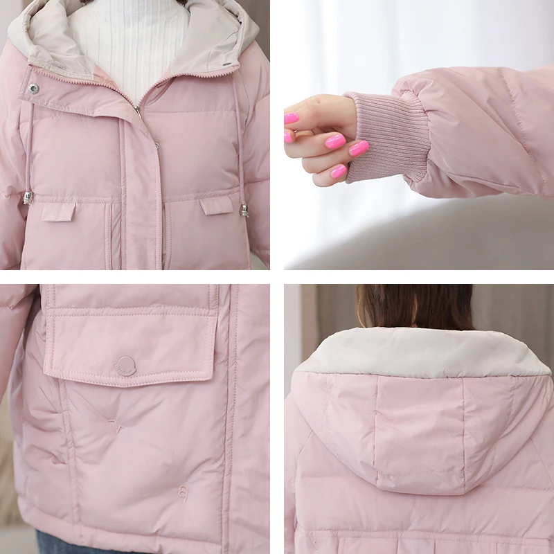 

Hooded Short Jacket for Women Korean Style Solid Parkas Female Winter Thick Loose Plus Size Cotton Padded Casual Women's Coats