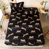bonenjoy 3 pcs bed sheet on elastic leopard black color bed sheets singlequeenking draps de lit fitted sheet