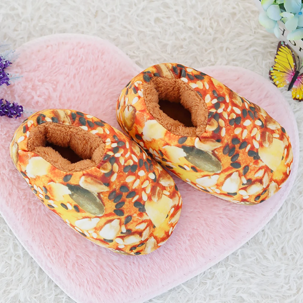 

1 Pair Plush Slipper Peanuts Printed Bread Shape Winter Soft Soled Non Slip Home Shoes Warm Cotton Shoes Novelty Indoor Slippers