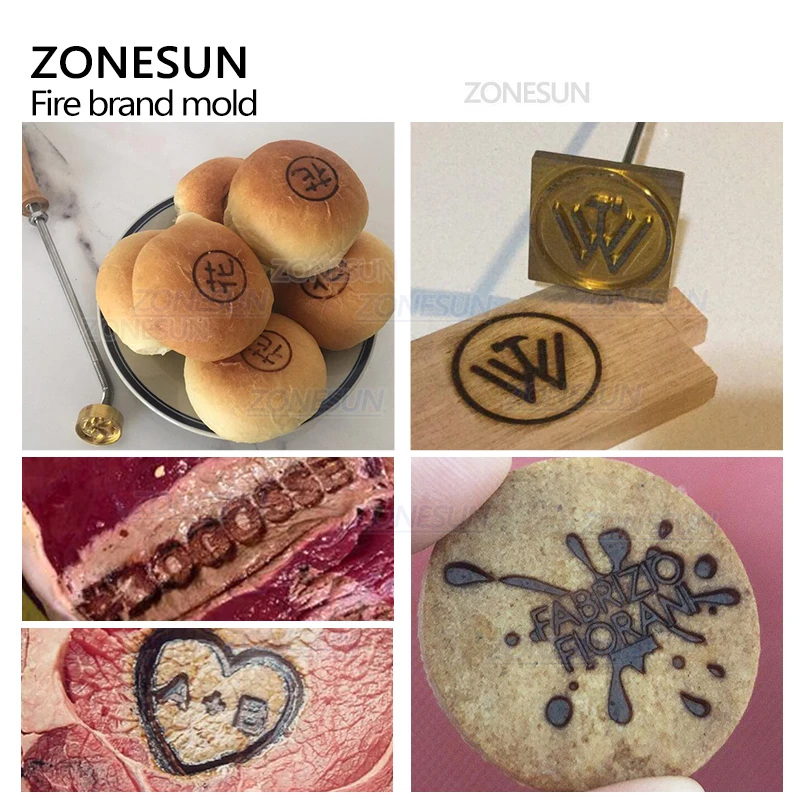 Тиснение бренда ZONESUN ручка для горения латунный пресс штамп на пищевое печенье