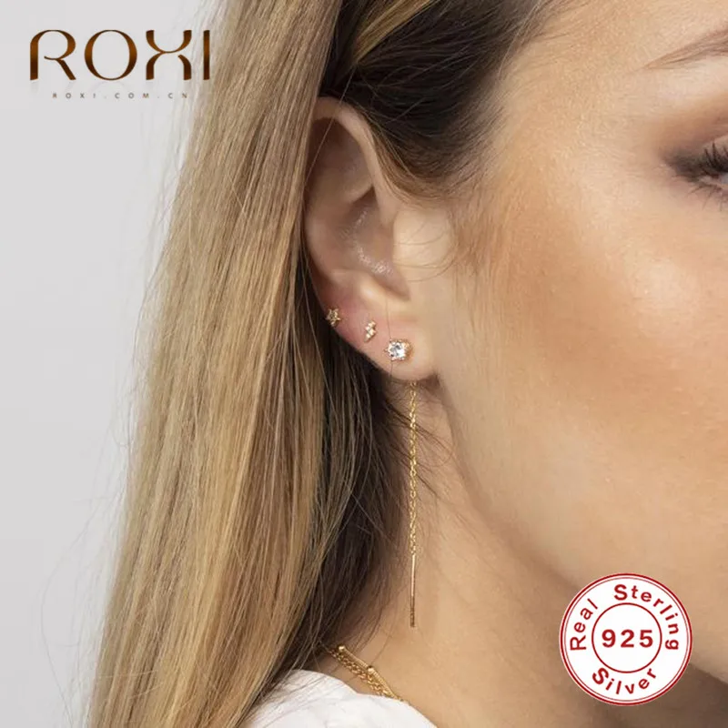 ROXI корейские простые длинные висячие серьги из стерлингового серебра 925 пробы с