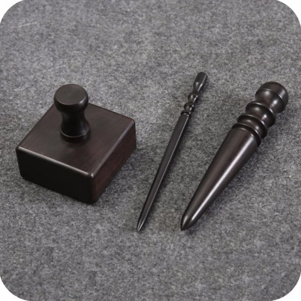 

2PCS DIY Ebony Leather Burnisher Slicker Craft Sets Wooden Manual Polished Rod Leather Tool