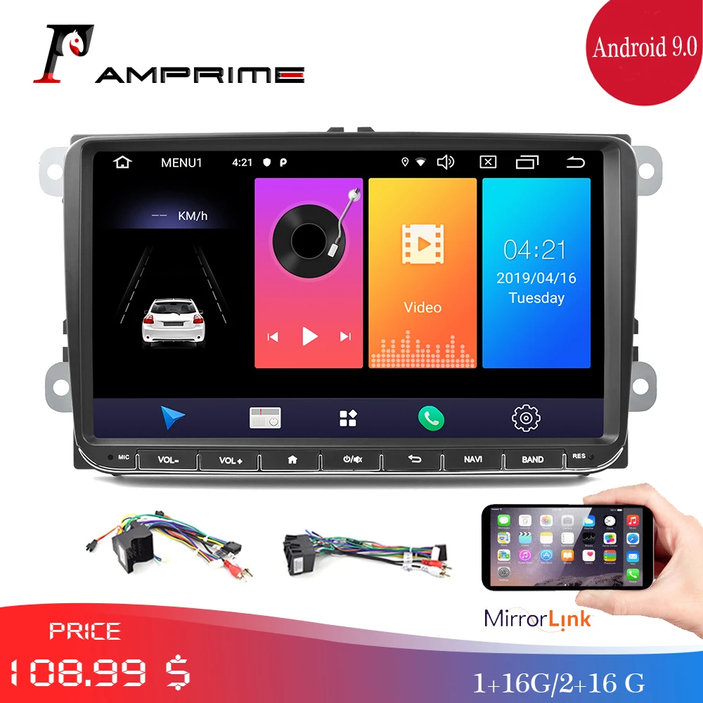 Автомобильный мультимедийный плеер AMPrime 2DIN 2 + 16 ГБ Android 9 0 Авторадио GPS навигация Wi