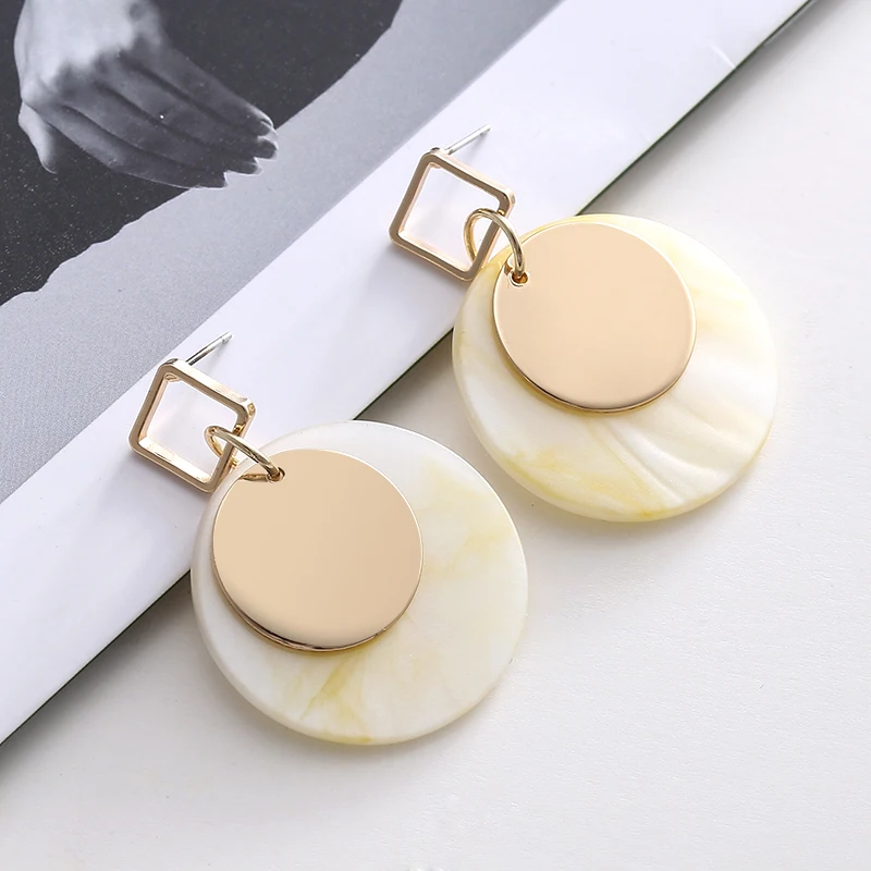 Корейские милые геометрические круглые Висячие серьги для женщин разноцветные