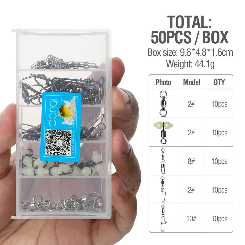 50Pcs DONQL 50 шт./кор. прокатки Рыбалка соединительные шарниры замковое соединение Троллинг такелаж 3 way светящийся разъем снасть для приманки на рыболовецкий крючок - Цвет: 50Pcs