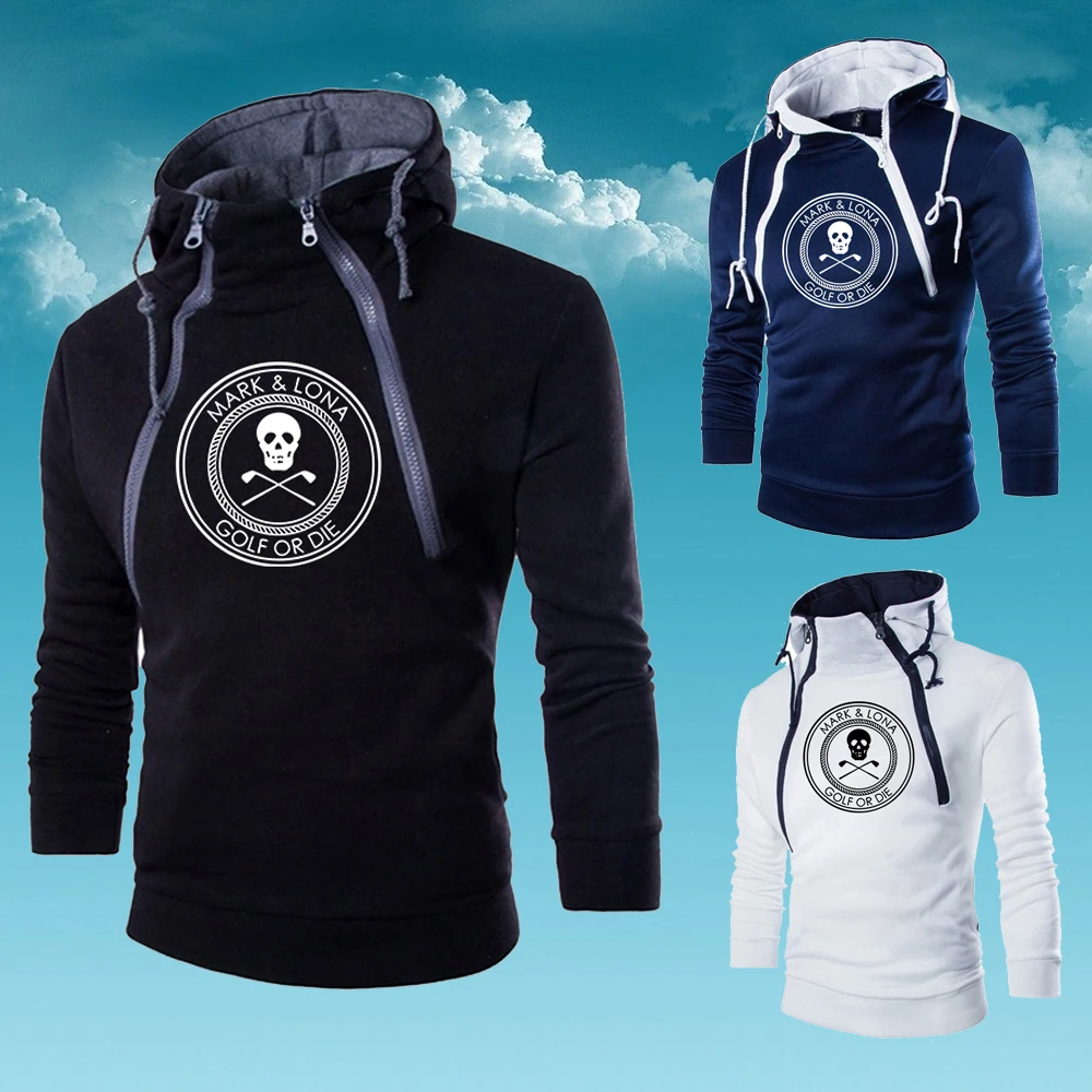 

2021 Mark Printed Autumn and Winter Men's Double Zipper Hoodie Solid Color Fitness Outdoor Man Pullover Solid Color Sportswear
