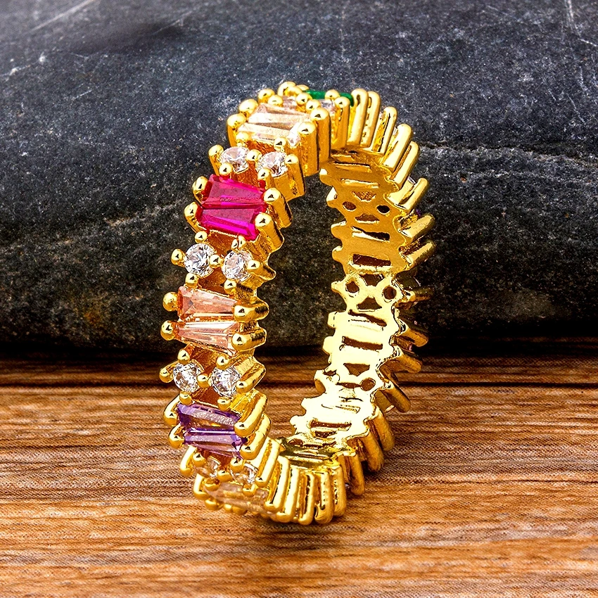 Новая мода с геометрическим принтом радуги из розового золота Медь Циркон на