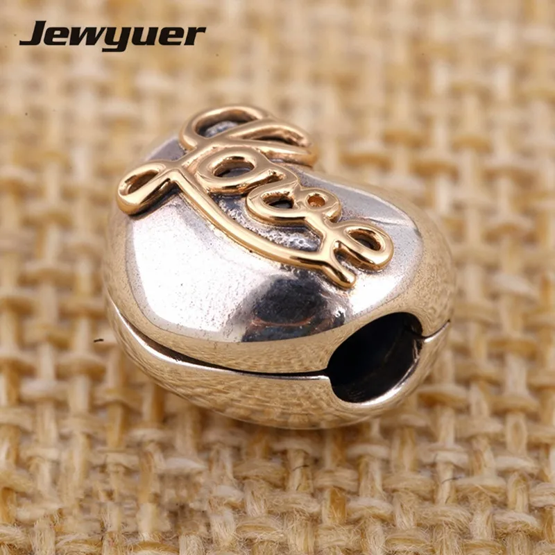 

Valentine's Day hearts charms 925 sterling silver jewelry with gold love clip bead fit bead bracelets diy for women GD076