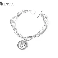 queenkiss bt640 jewelry wholesale fashion lady girl birthday wedding gift portrait round 925 sterling silver pendant bracelet