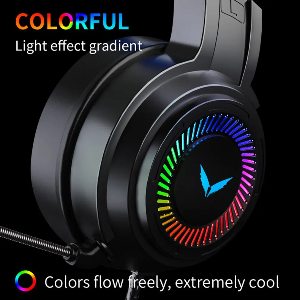 

Head-Mounted Professional Gaming Headset Surround Sound Stereo Colorful Lighting Mic for PC Phone Gamer Wired Headphone