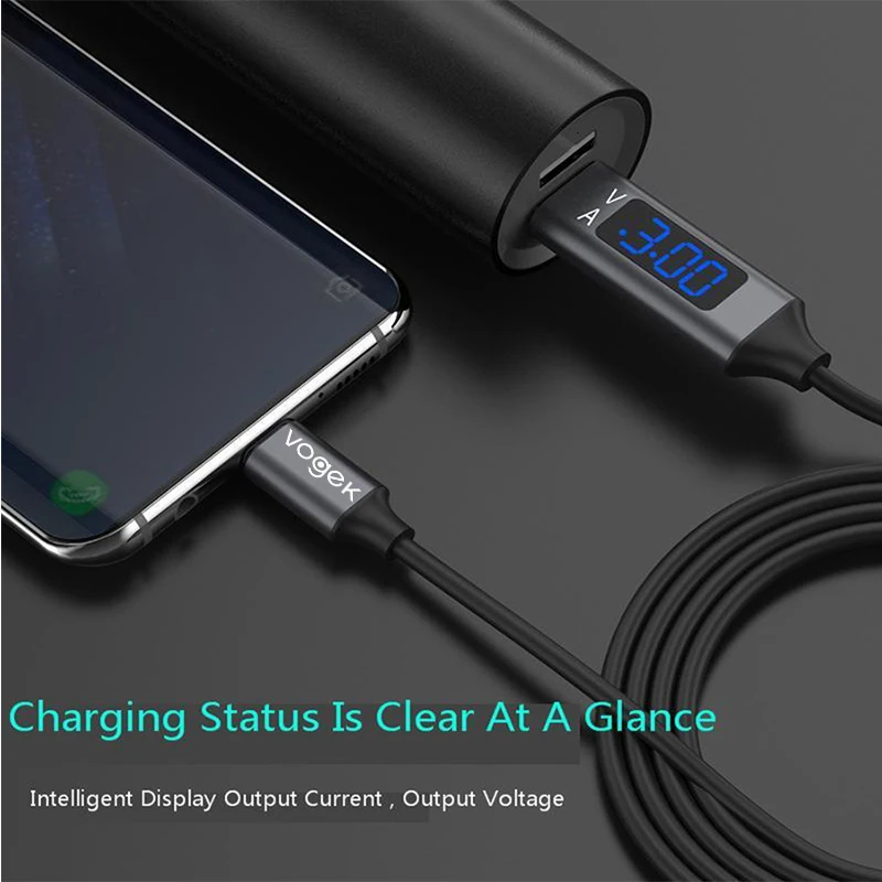 Vogek 3A USB кабель для телефона со светодиодный цифровым дисплеем type C Micro USB кабель для передачи данных Быстрая зарядка для iPhone Xiaomi huawei телефонный кабель