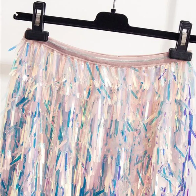 Женская юбка карандаш с блестками Повседневная однотонная черная вечерние