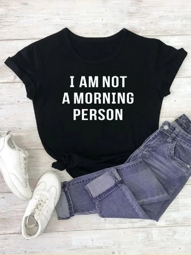 

Not A Morning Person Letter Printed Casual Funny Tumblr Ulzzang Women Tee T-Shirt Vintage Korean Fashion Short Sleeves