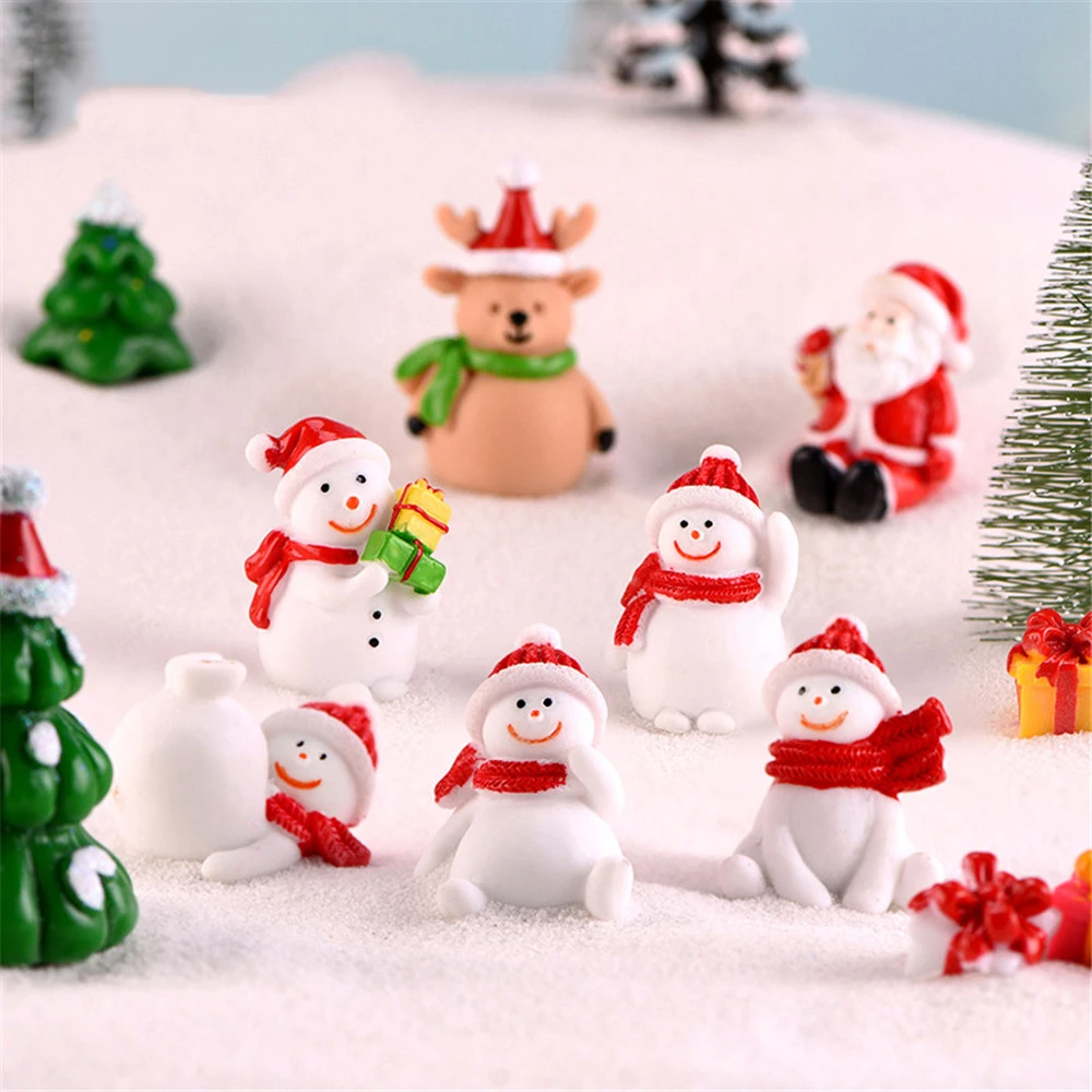 

5Pcs Micro Snowman Santa Claus Christmas Figurine Model Garden Fairy Decor Glass DIY Home Decoration Miniature Craft Accessories