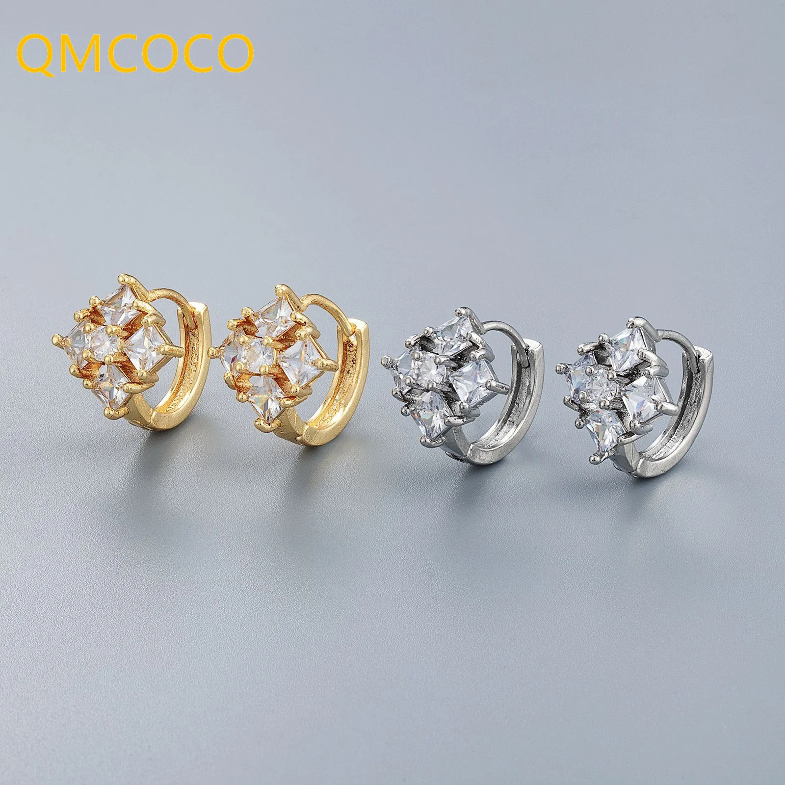 

QMCOCO 925 Silver Simple Design Square Fashion Inlaid Shining Zircon Crystal Delicate Earrings For Women Fine Jewelry Gifts