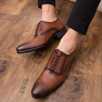 2019 genuine leather men brogues shoes lace up bullock business dress high quality men oxfords shoes lace up male formal shoes
