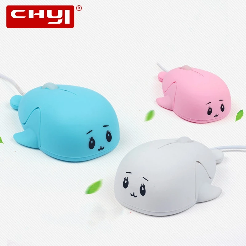 Мышь Компьютерная Проводная оптическая в форме розового дельфина эргономичная