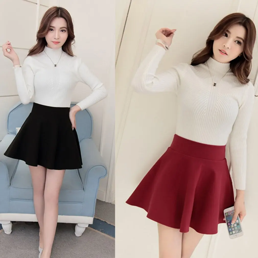 2018 весенне-осенняя трикотажная юбка с высокой талией Женская плиссированная