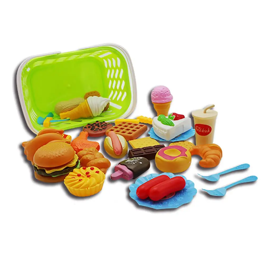 

Plastic Fast Food Playset Mini Hamburg French Fries Hot Dog Ice Cream Cola Food Toy for Children Pretend Play Gift for Kids