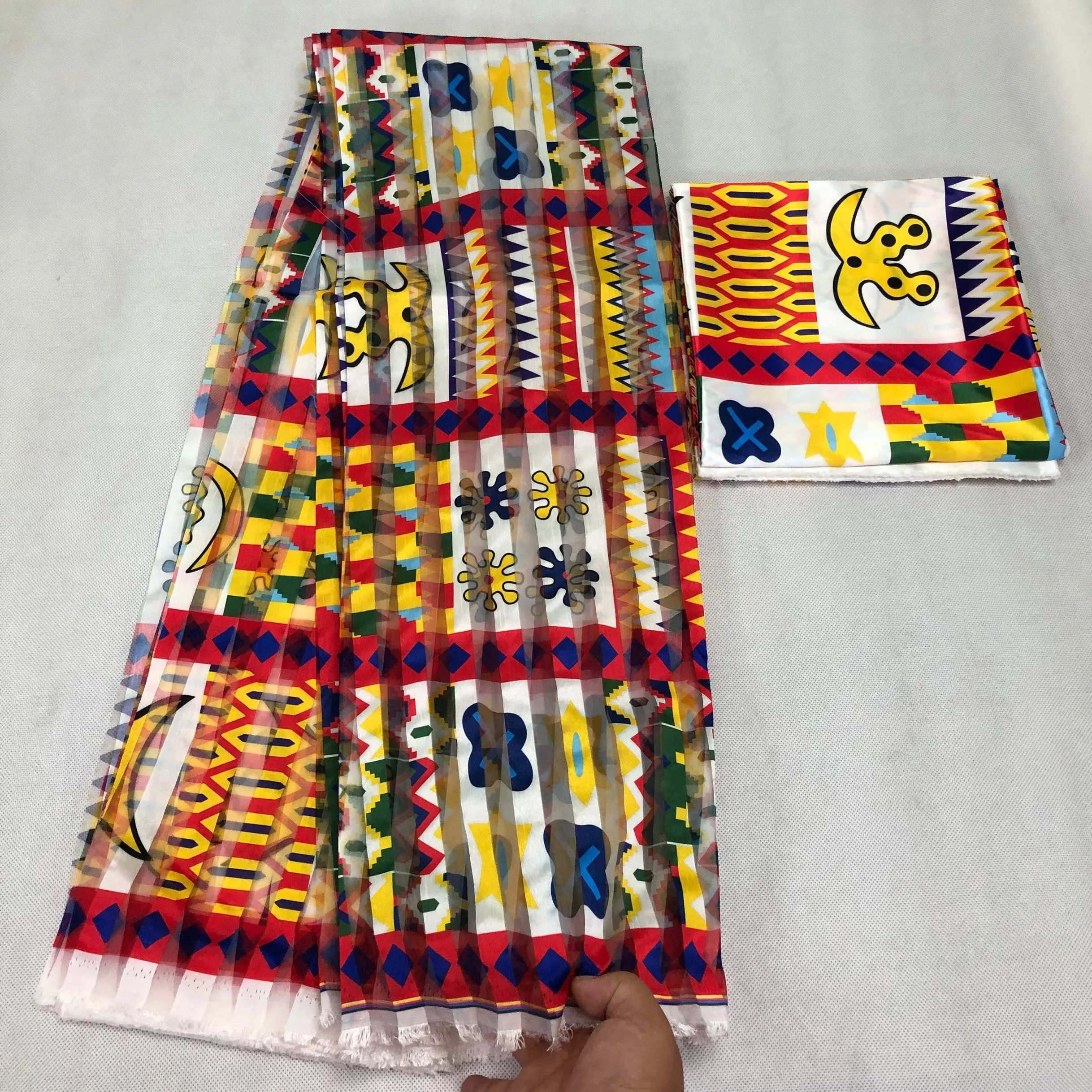 

African Stripe Organza Silk Wax Pattern Ribbon Fabric High Quality Wax Prints Silk Fabrics For Women Dress