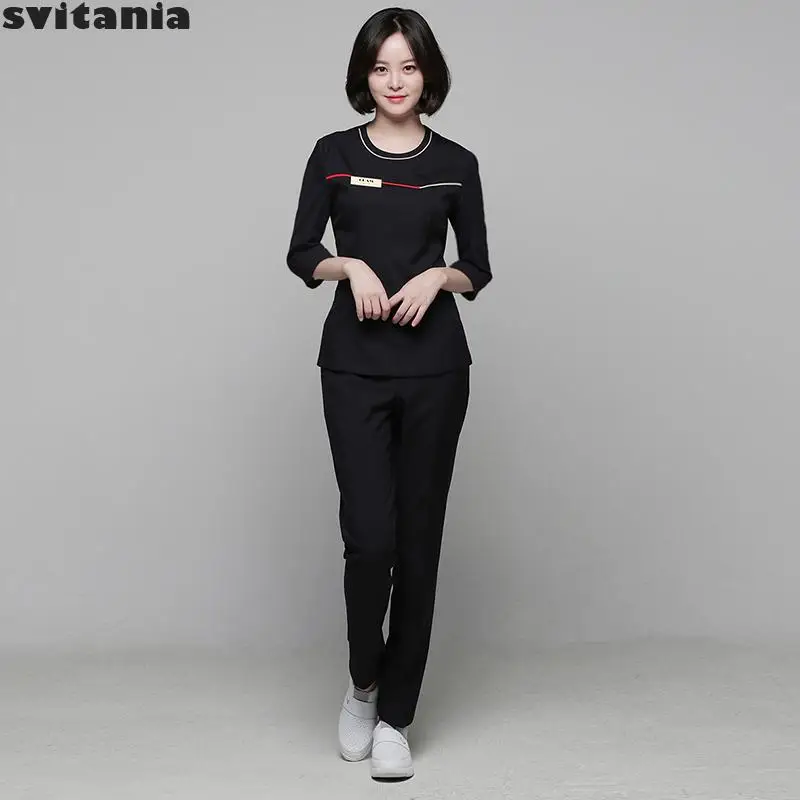 Embroidery Work Clothes Pants Set Beauty Salon Beautician Spa Foot Bath Technician Uniform |