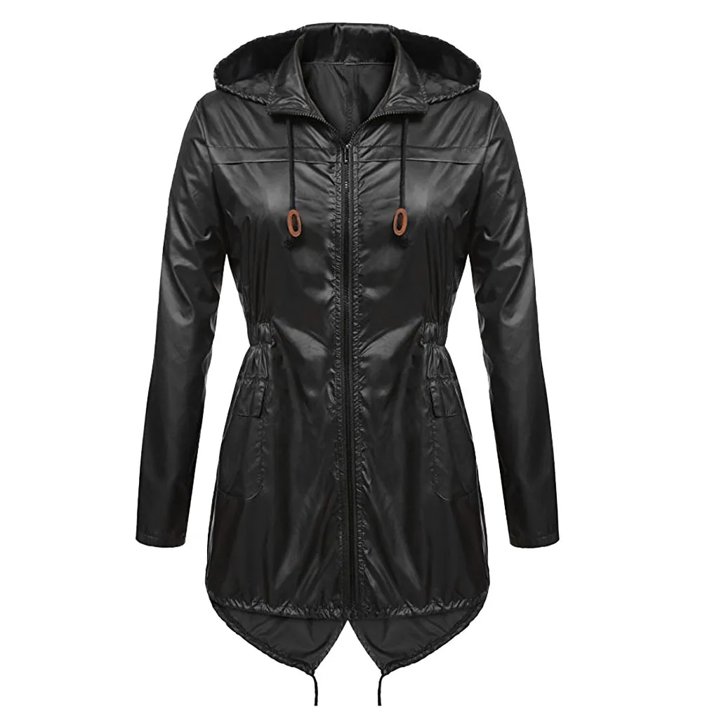 Plus Size Women's Lightweight Hooded Raincoat Waterproof Active Outdoor Rain Jackets Casual Solid Color Cycling Coat For