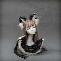 Lolita Plush Fox & Wolf & Dog Ears Tail Set Cute Simulation Props Handmade Animal Masquerade Performance Cosplay Accessories