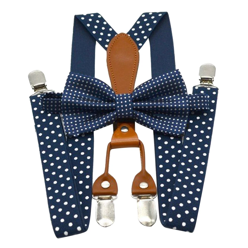 

Polka Dot Party Elastic 4 Clip Alloy Button Suspender Navy Red Braces Clothes Accessories Adult For Trousers Wedding Bow Tie