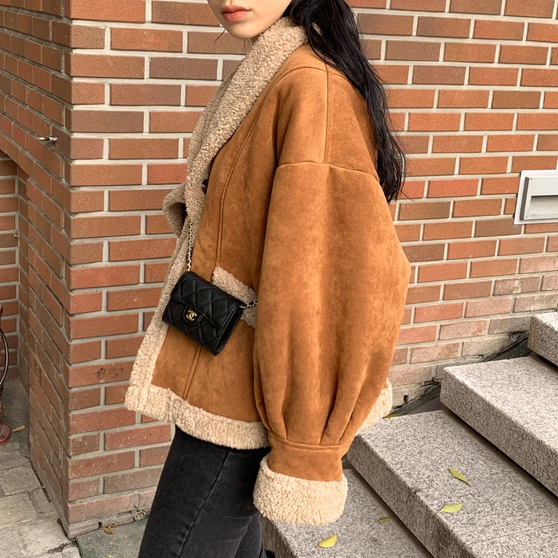 

Куртка Alien Kitty Женская зимняя из искусственного меха, свободная теплая утепленная с длинным рукавом, с подкладкой из искусственной овечьей ш...