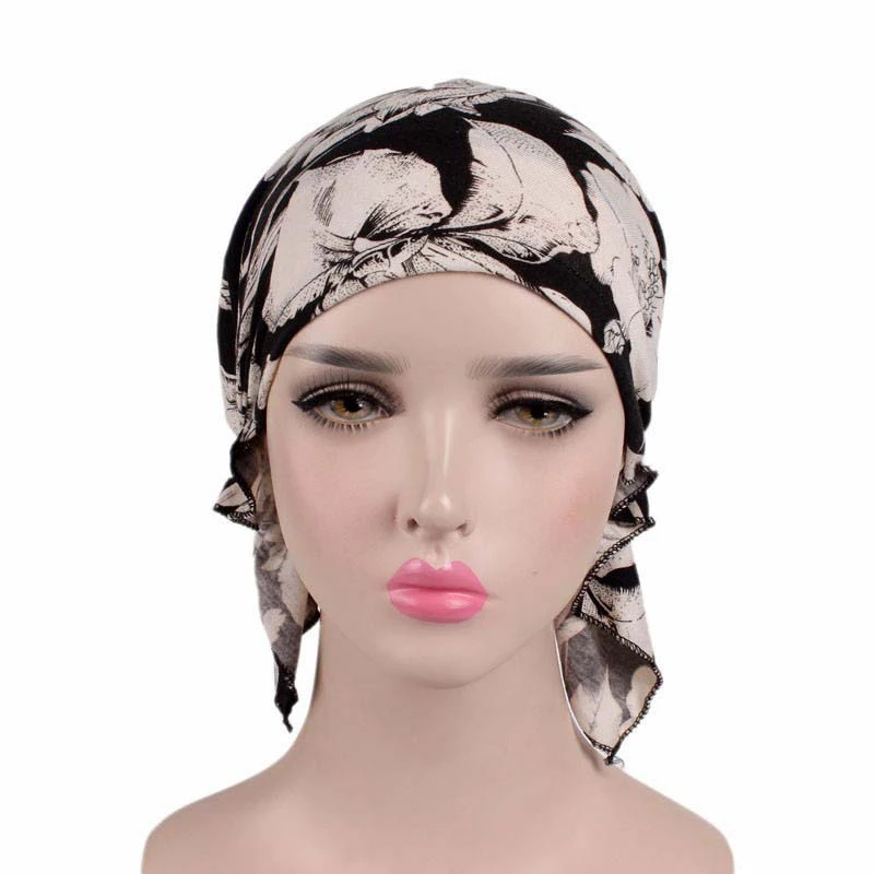 

2021 New Fashion Print Woman Turban Hat Soft Elastic Flowers Lady Muslim Headdress Wrap Head Scarf Hijab Caps Turbante Female