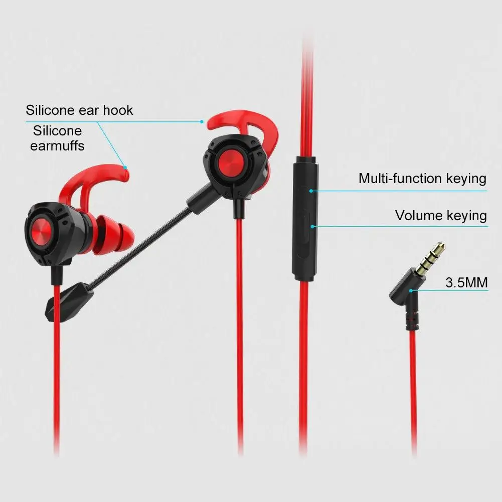 

G22 Wired 3.5mm Plug In-ear Gaming Earphone Dynamic Headphone with Microphone For Most Phones Tablets MP3 MP4