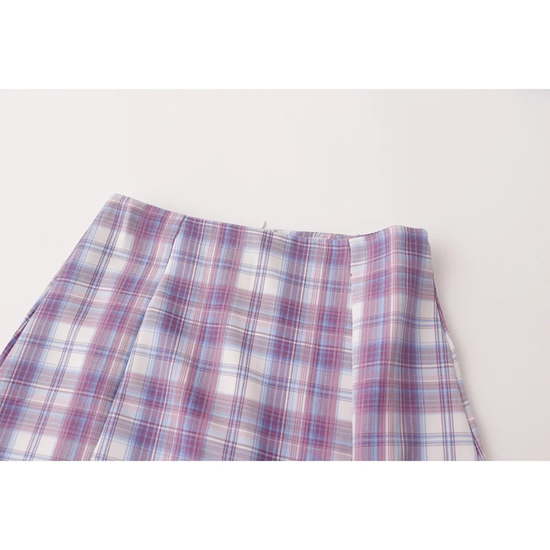 

2021 Summer New Sweet Korean Plaid Print Split Short Skirt Women Streetwear Temperament High Waist Mini Skirts Casual Lady Jupes